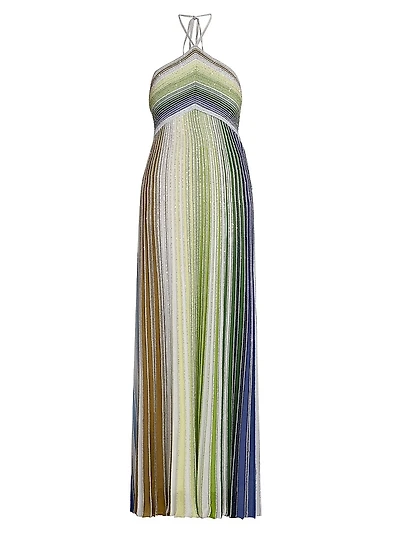 Shimmer Striped Halter Maxi Dress