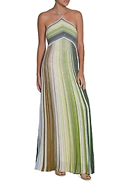 Shimmer Striped Halter Maxi Dress