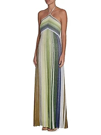 Shimmer Striped Halter Maxi Dress