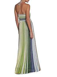 Shimmer Striped Halter Maxi Dress