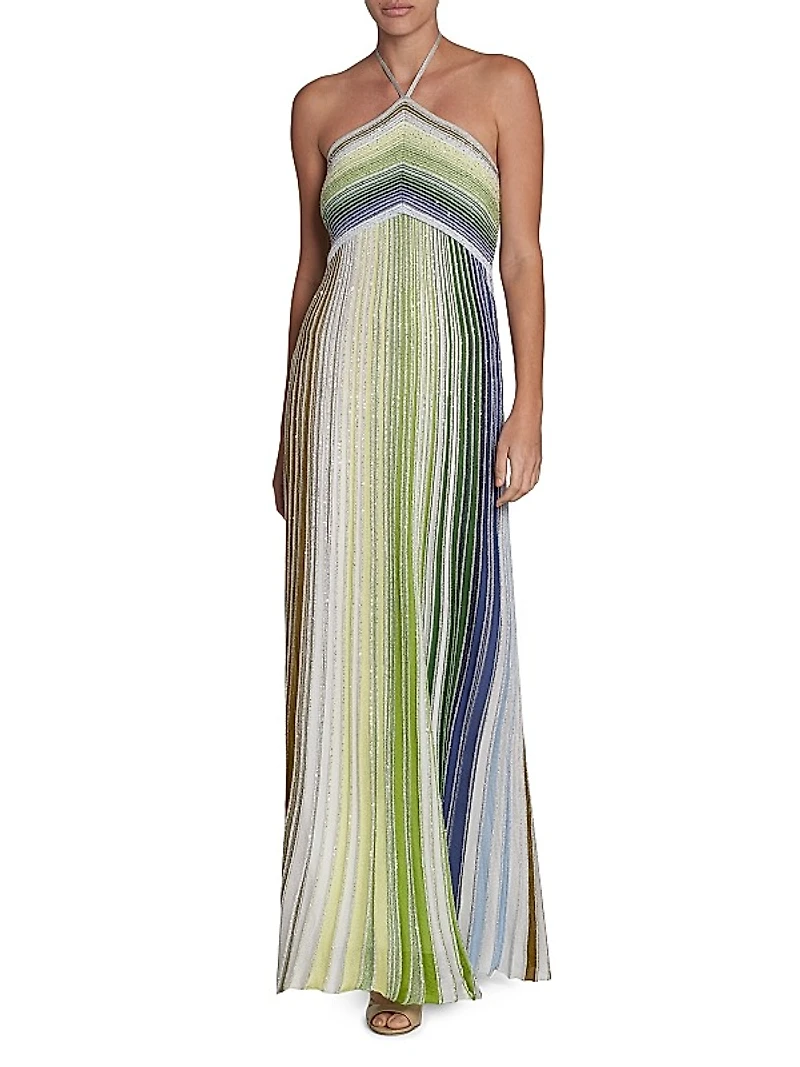 Shimmer Striped Halter Maxi Dress