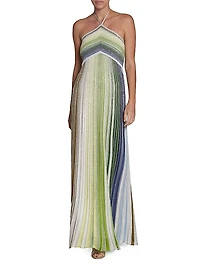 Shimmer Striped Halter Maxi Dress
