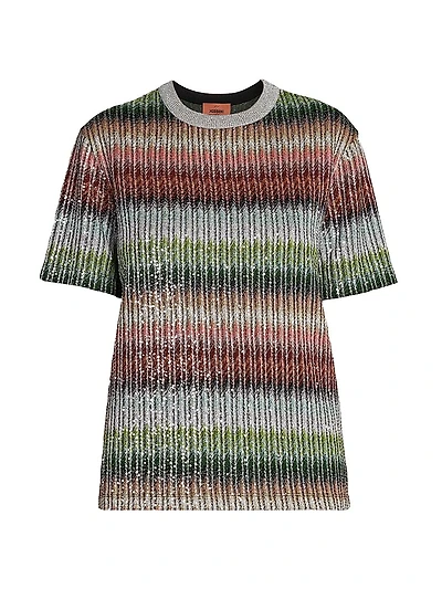 Zigzag Sequined Knit T-Shirt