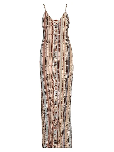 Metallic Knit Button-Front Maxi Dress