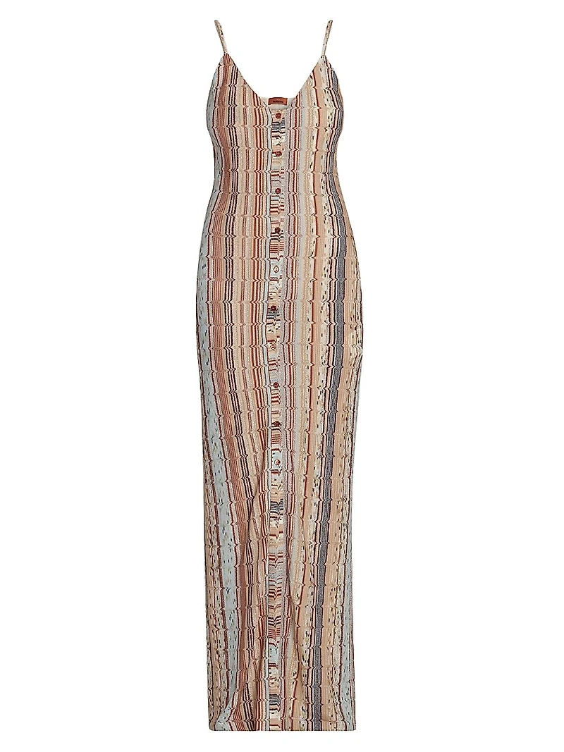 Metallic Knit Button-Front Maxi Dress