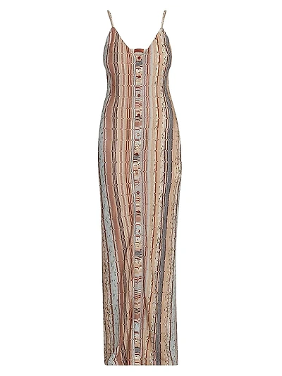 Metallic Knit Button-Front Maxi Dress