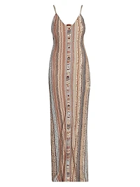 Metallic Knit Button-Front Maxi Dress
