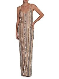 Metallic Knit Button-Front Maxi Dress