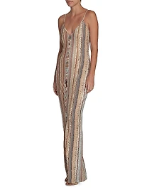 Metallic Knit Button-Front Maxi Dress