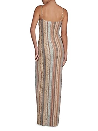 Metallic Knit Button-Front Maxi Dress