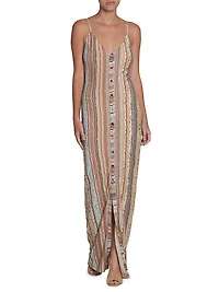 Metallic Knit Button-Front Maxi Dress