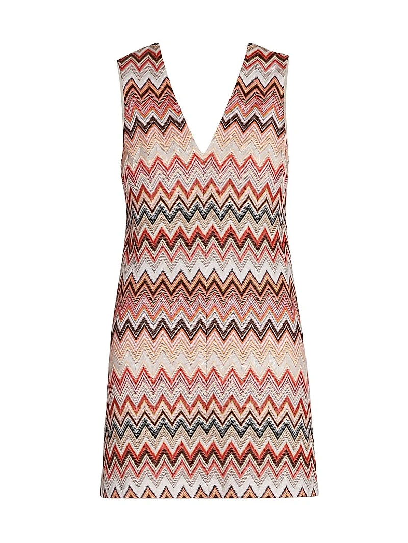 Zigzag Cotton-Blend V-Neck Minidress