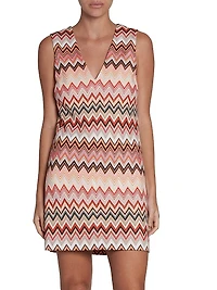 Zigzag Cotton-Blend V-Neck Minidress