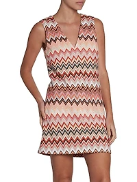 Zigzag Cotton-Blend V-Neck Minidress