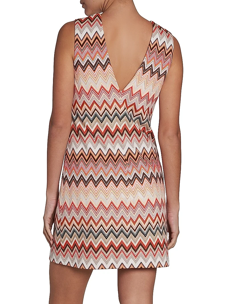 Zigzag Cotton-Blend V-Neck Minidress