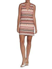 Zigzag Cotton-Blend V-Neck Minidress