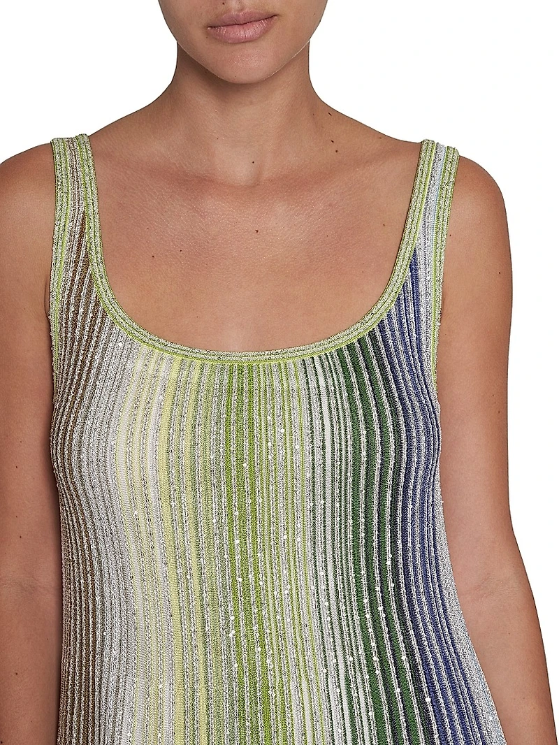 Striped Metallic Knit Scoopneck Minidress