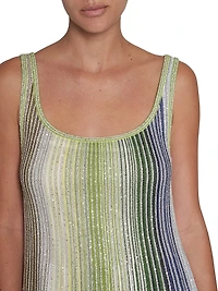 Striped Metallic Knit Scoopneck Minidress