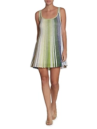 Striped Metallic Knit Scoopneck Minidress