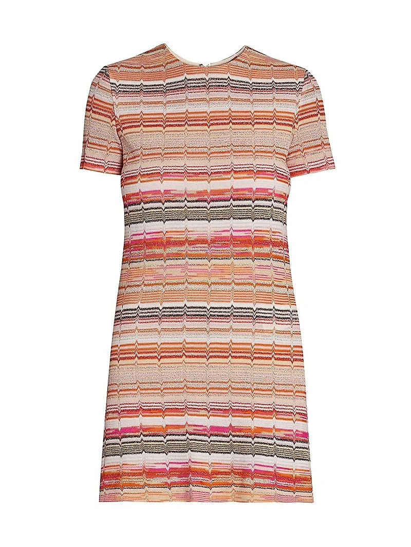 Striped Metallic Knit Crewneck Minidress