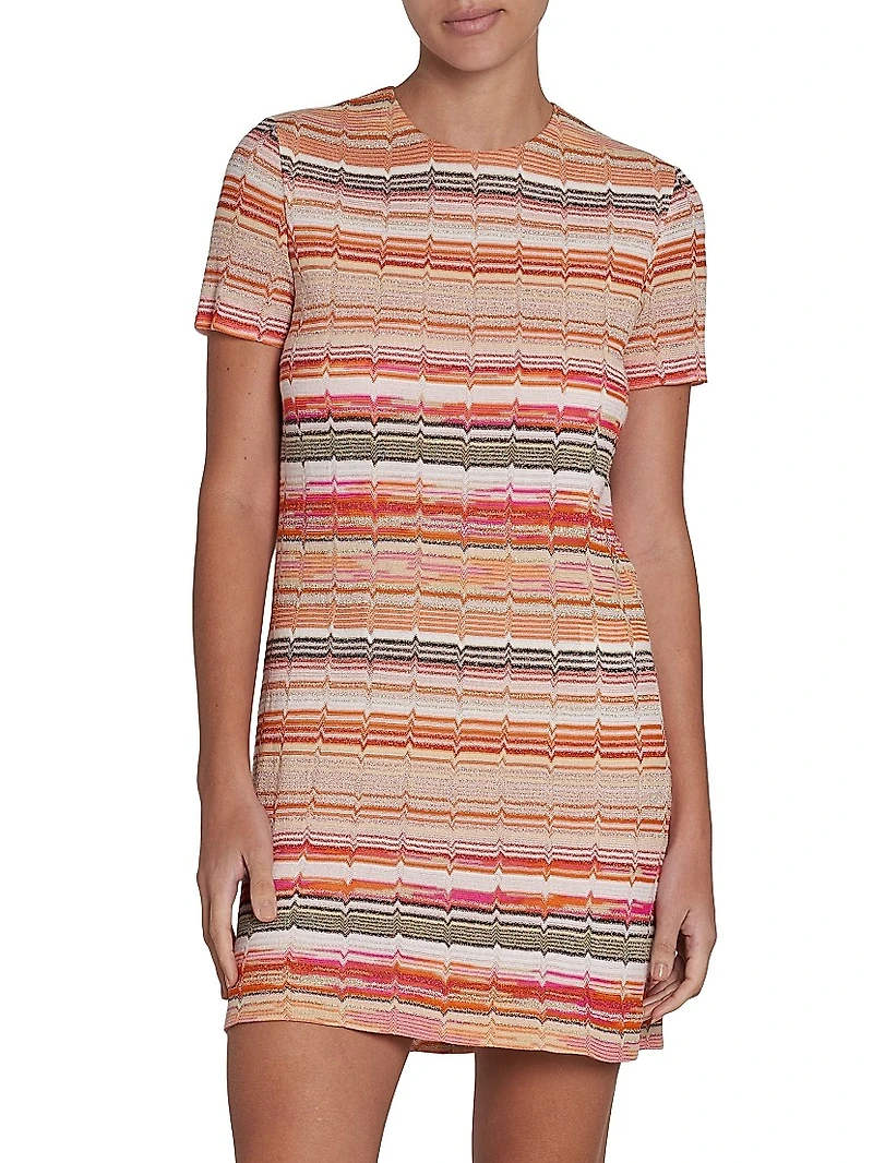 Striped Metallic Knit Crewneck Minidress
