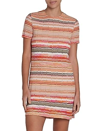 Striped Metallic Knit Crewneck Minidress