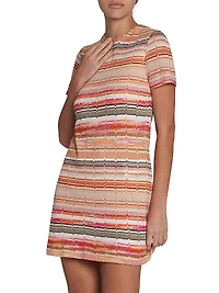 Striped Metallic Knit Crewneck Minidress