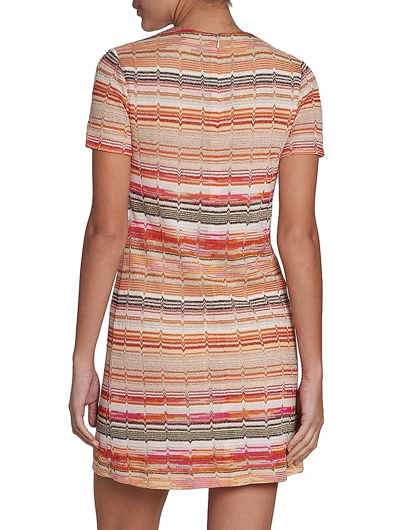 Striped Metallic Knit Crewneck Minidress