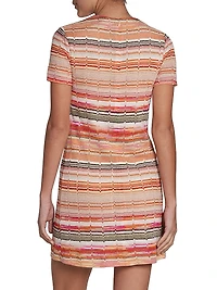 Striped Metallic Knit Crewneck Minidress