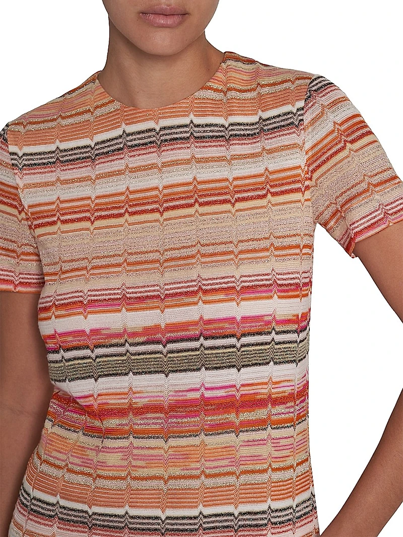 Striped Metallic Knit Crewneck Minidress