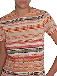 Striped Metallic Knit Crewneck Minidress