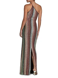 Zigzag Embellished Knit One-Shoulder Maxi Dress
