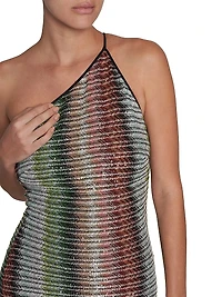 Zigzag Embellished Knit One-Shoulder Maxi Dress