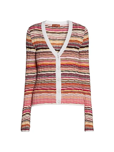 Striped Cotton-Blend Knit V-Neck Cardigan