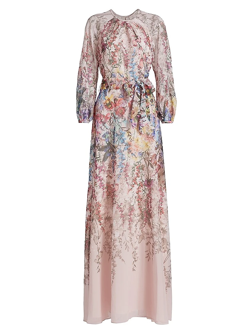 Chiffon Floral Tie-Waist Gown