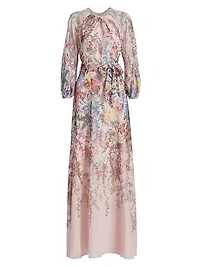 Chiffon Floral Tie-Waist Gown