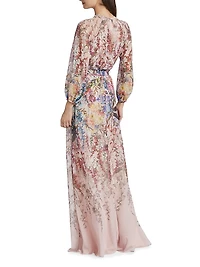 Chiffon Floral Tie-Waist Gown