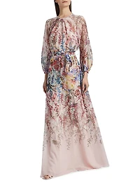 Chiffon Floral Tie-Waist Gown