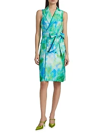 Abstract Leaf Jacquard Cocktail Dress