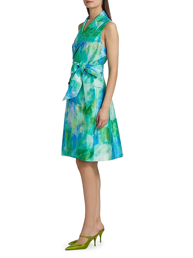 Abstract Leaf Jacquard Cocktail Dress