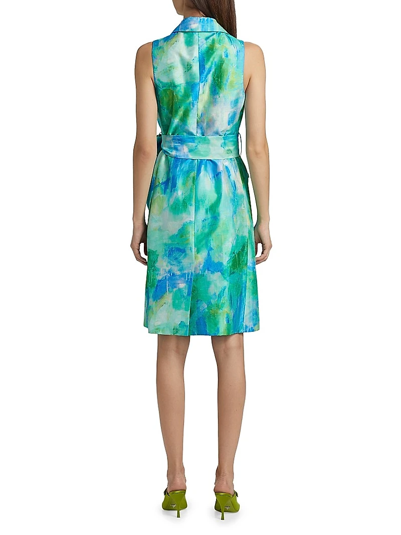 Abstract Leaf Jacquard Cocktail Dress