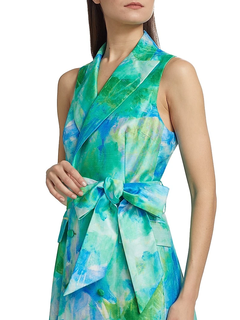 Abstract Leaf Jacquard Cocktail Dress