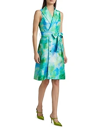Abstract Leaf Jacquard Cocktail Dress