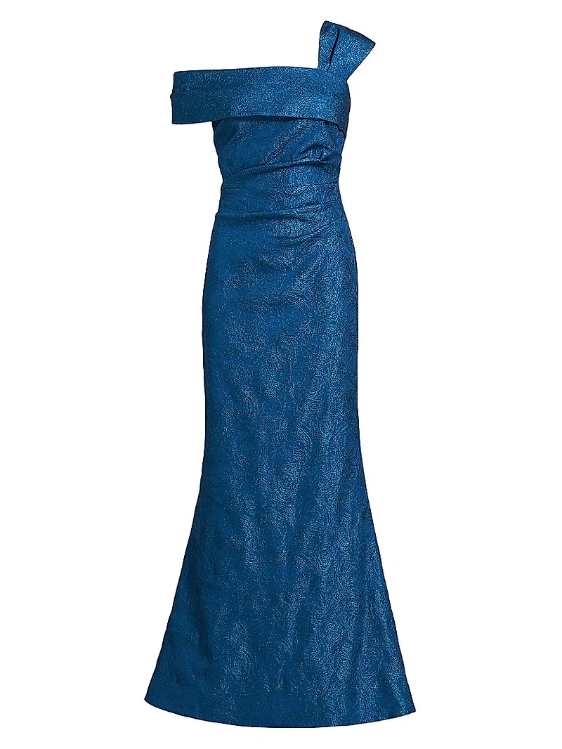Metallic Jacquard Asymmetrical Gown