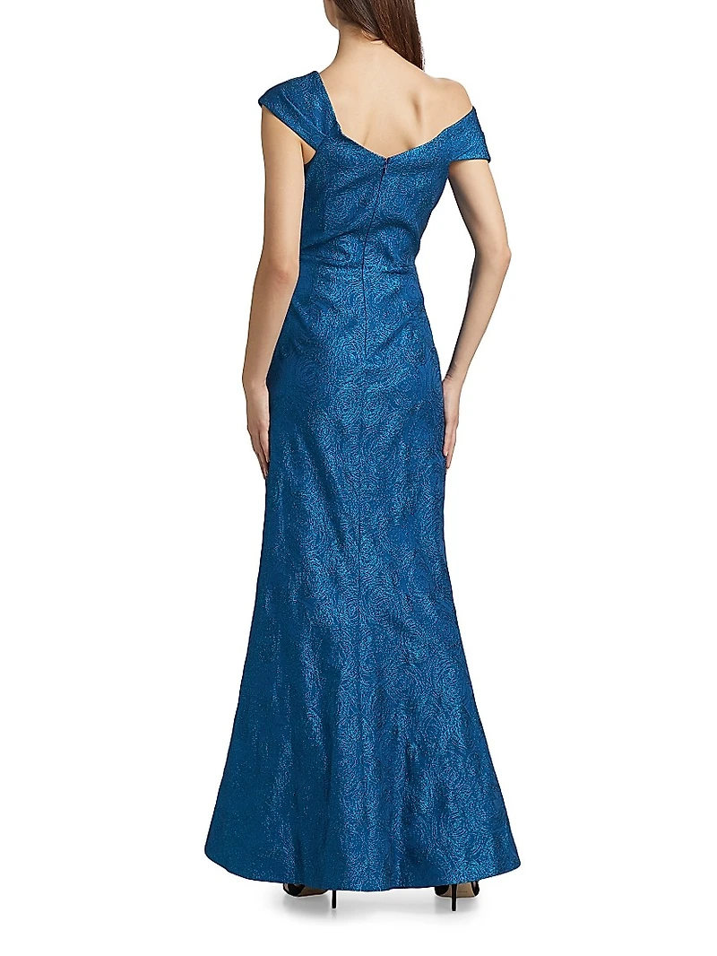 Metallic Jacquard Asymmetrical Gown