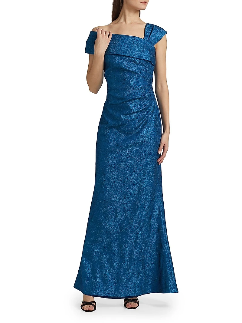Metallic Jacquard Asymmetrical Gown