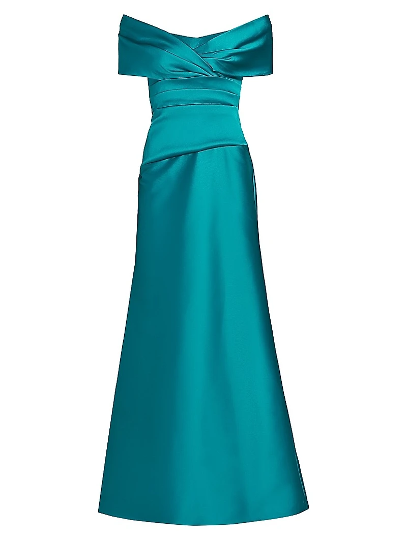Ruched Off-The-Shoulder A-Line Gown
