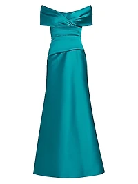 Ruched Off-The-Shoulder A-Line Gown