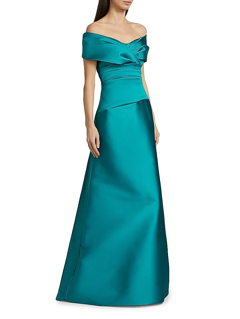 Ruched Off-The-Shoulder A-Line Gown