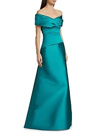 Ruched Off-The-Shoulder A-Line Gown